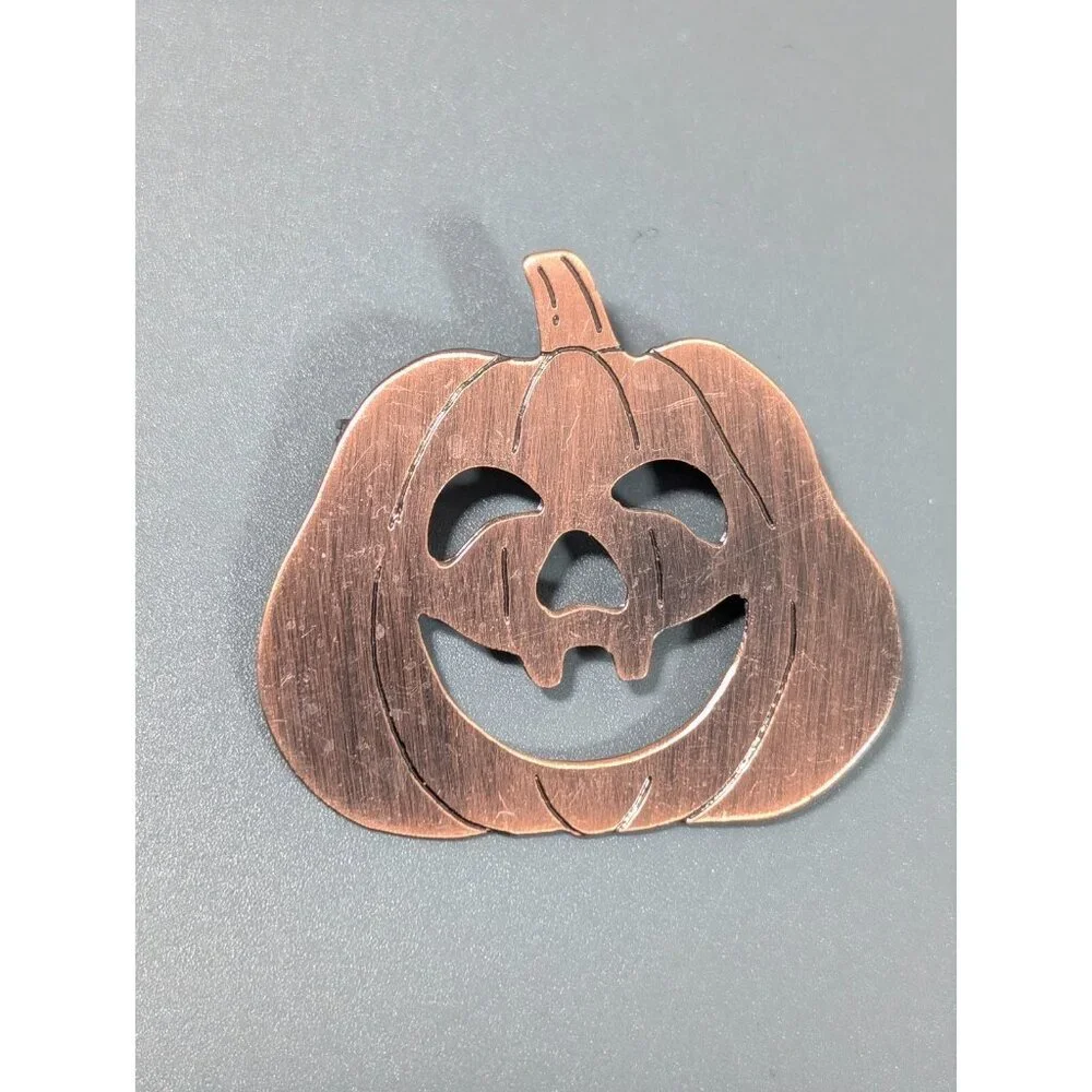 Copper Tone Halloween Pumpkin Jack‎ O Lantern Metal Pin Brushed